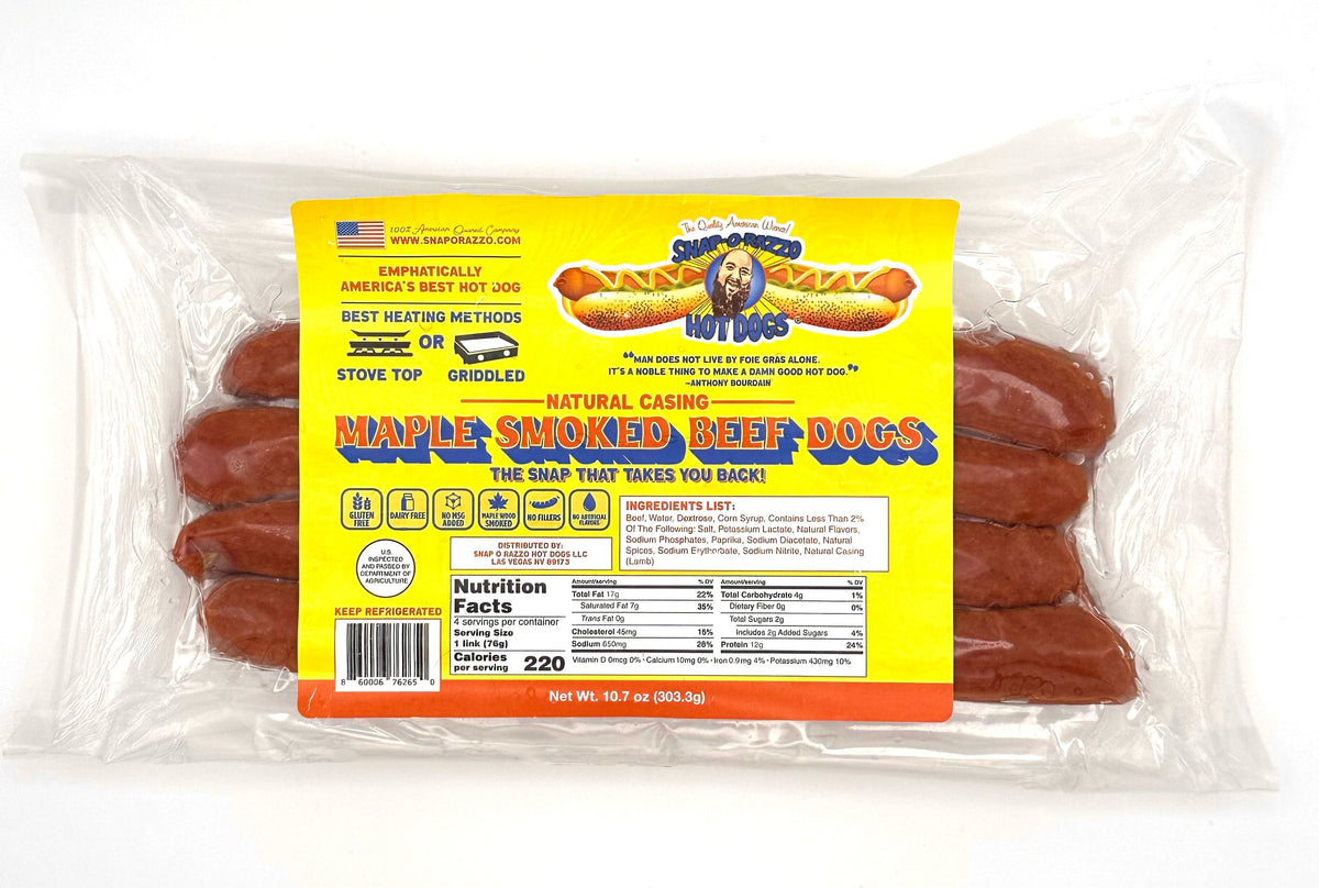 Old アメリカンヴィンテージ シャビー ソーホース BIG size Natural Cased Maple Smoked Beef Dogs (5 packs) | Snap-O-Razzo