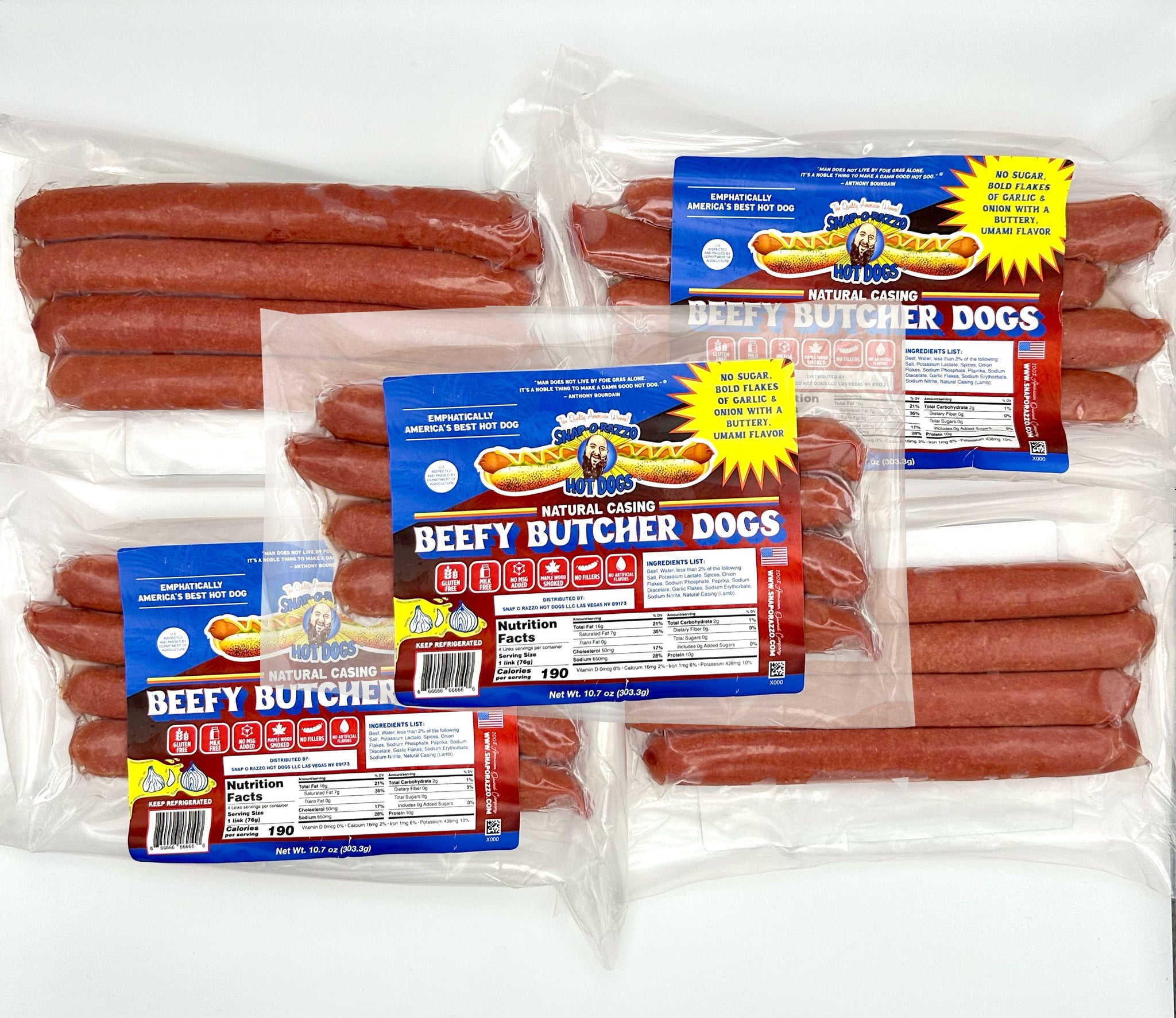 Natural Cased Beefy Butcher Dogs (5 Packs) | Snap-O-Razzo – Snap-O